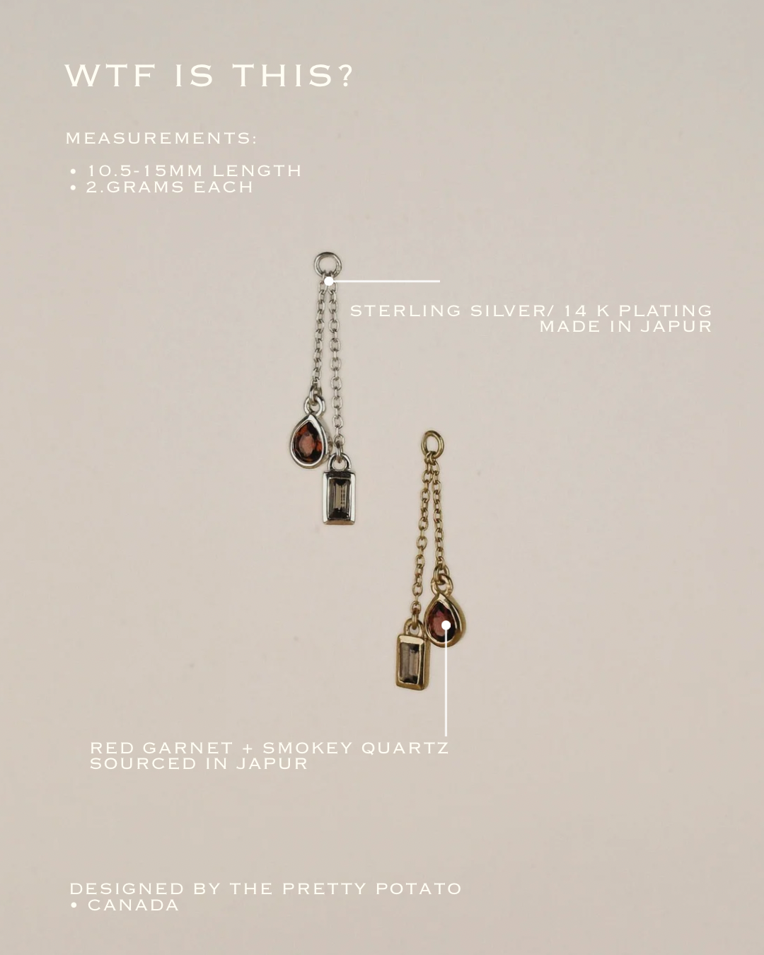 Garnet + Smokey Quartz Charm